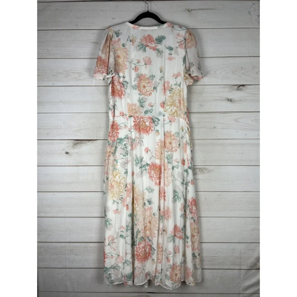 Abercrombie & Fitch Dress Womens Large Floral Wrap Maxi Flutter Chiffon NWT - Picture 2 of 8